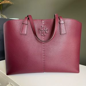 Tory Burch Burgundy Large McGraw Tote Bag